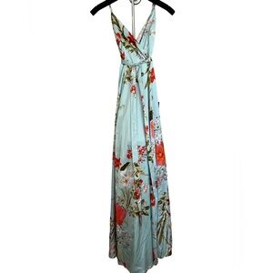 Lulu's Elegant Floral Maxi Dress - Sky Blue and Scarlet